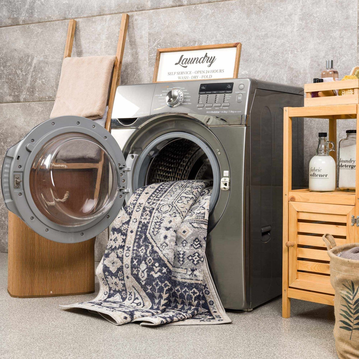 Washable Cream Gray Area Rug - Stylish Durable Home Decor