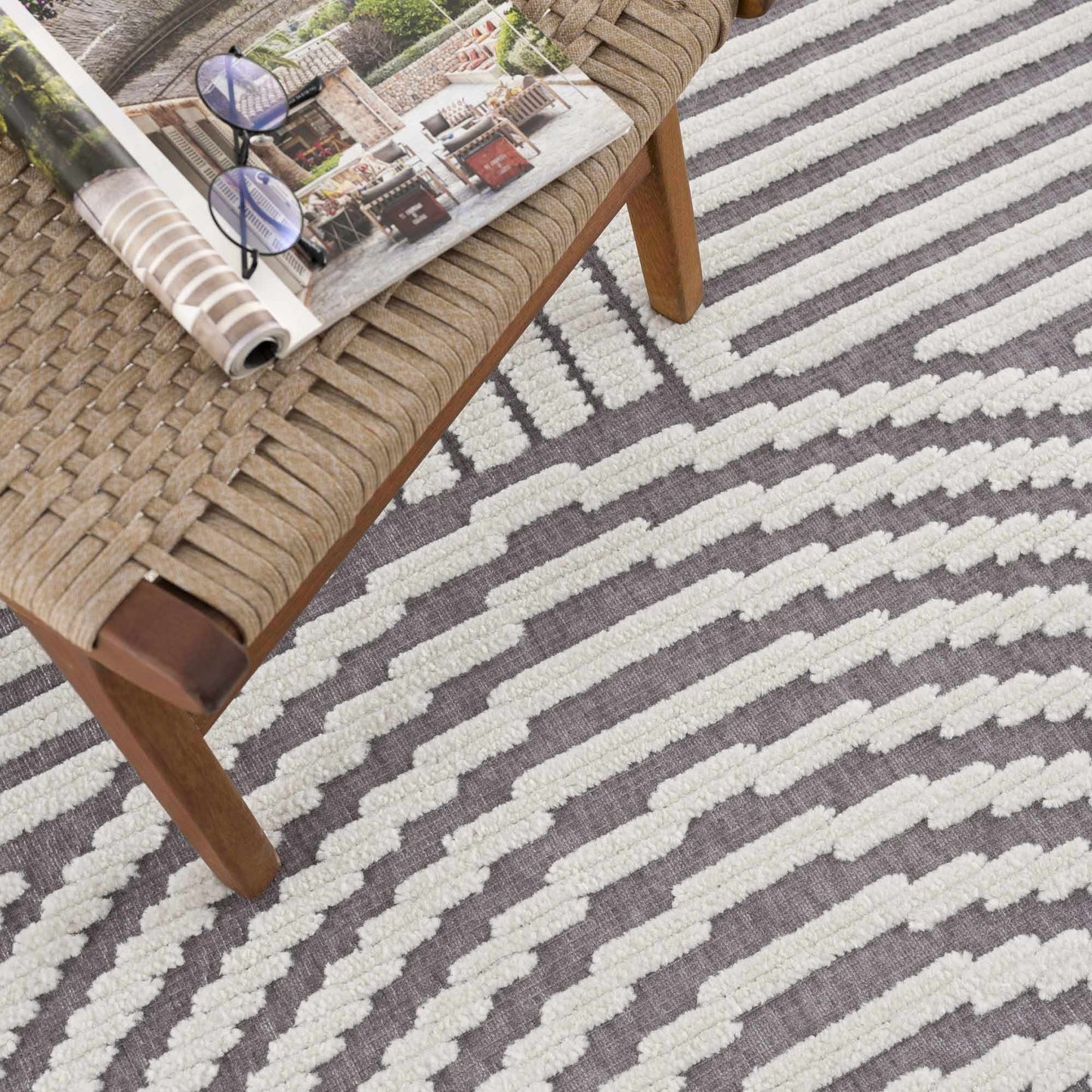 Colorful Kids Area Rug - Rainbow Washable Playroom Rug in Deron Gray