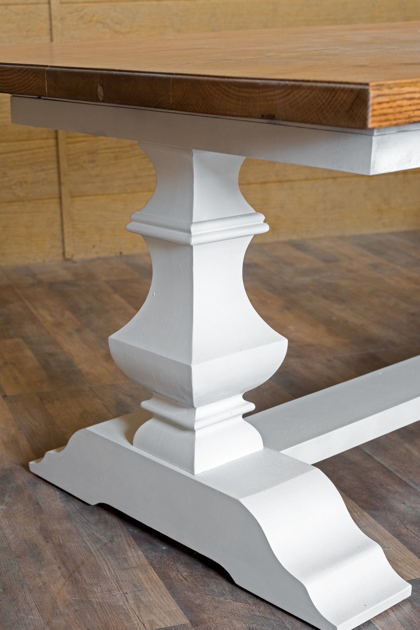 Herringbone Dining Table In Solid Wood With Custom Finish And Distressing Options