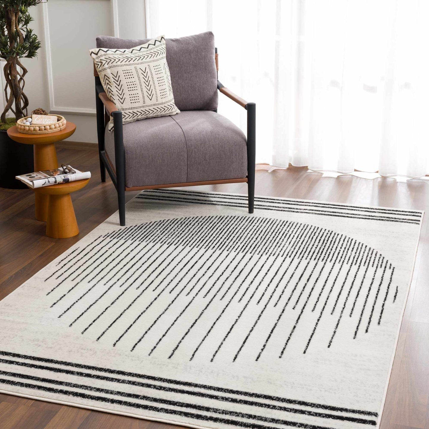 Angus Black  White Geometric Area Rug - Modern Home Décor