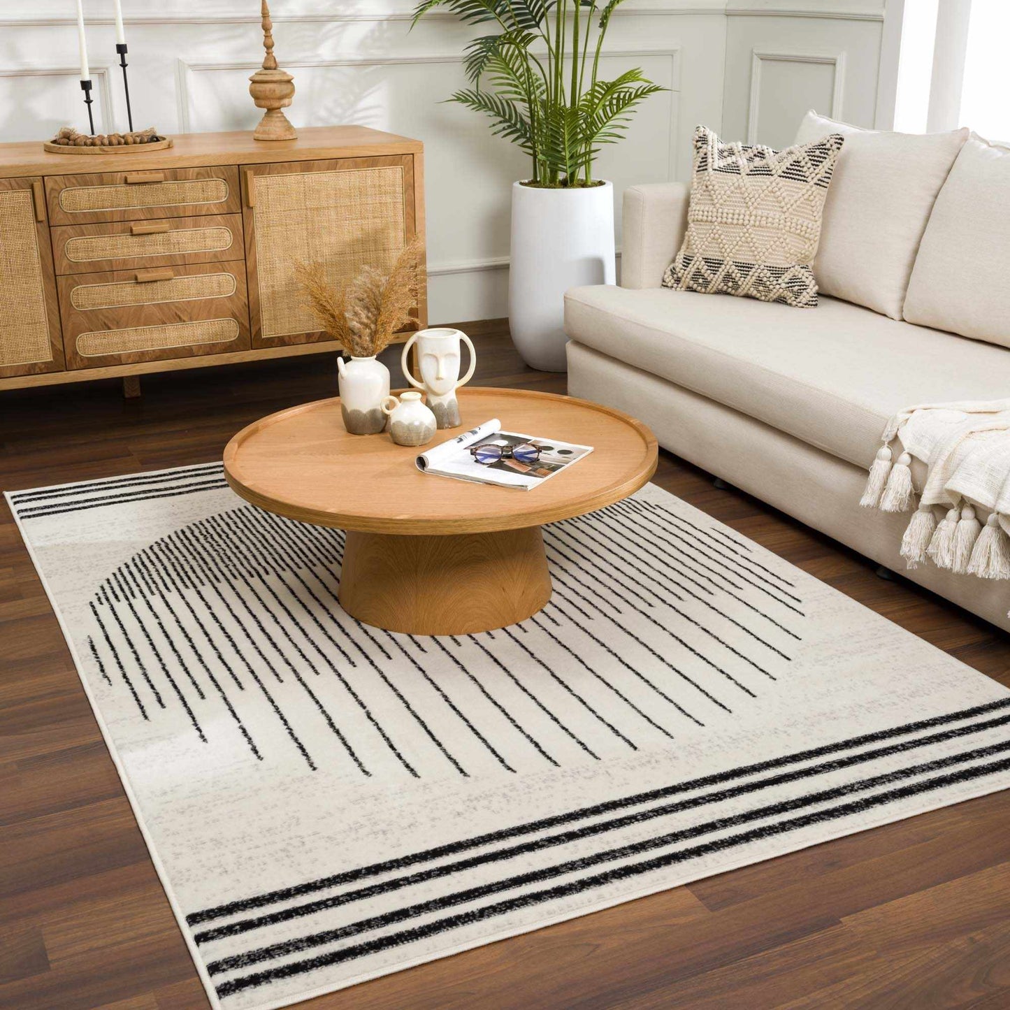 Angus Black  White Geometric Area Rug - Modern Home Décor
