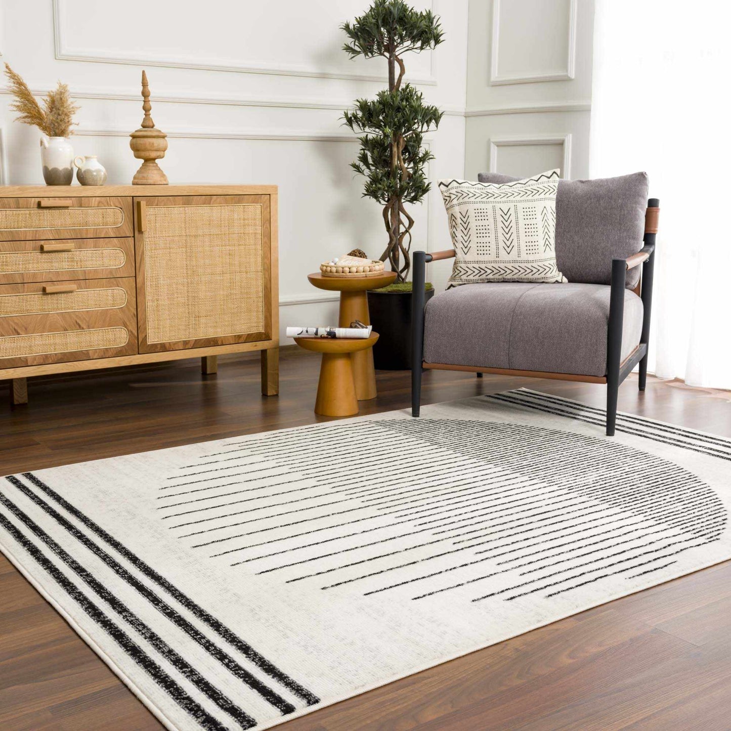 Angus Black  White Geometric Area Rug - Modern Home Décor