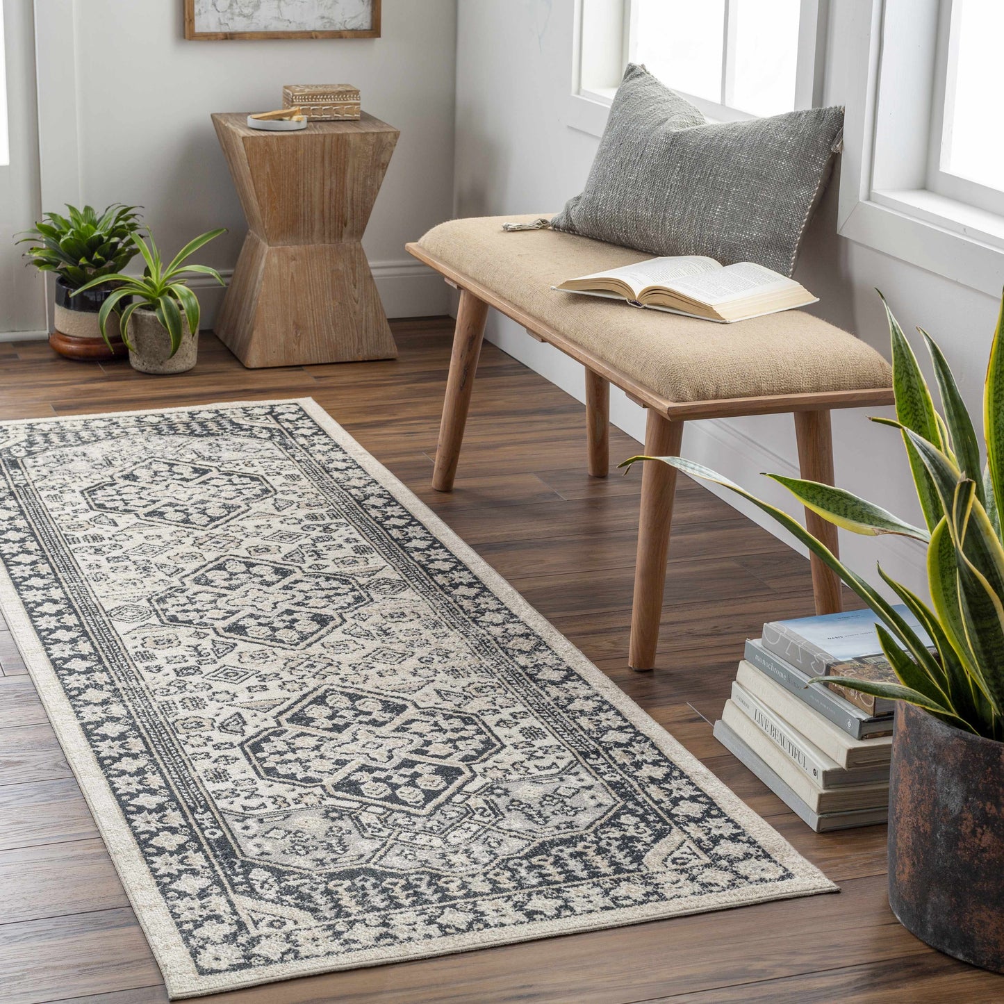 Washable Cream Gray Area Rug - Stylish Durable Home Decor