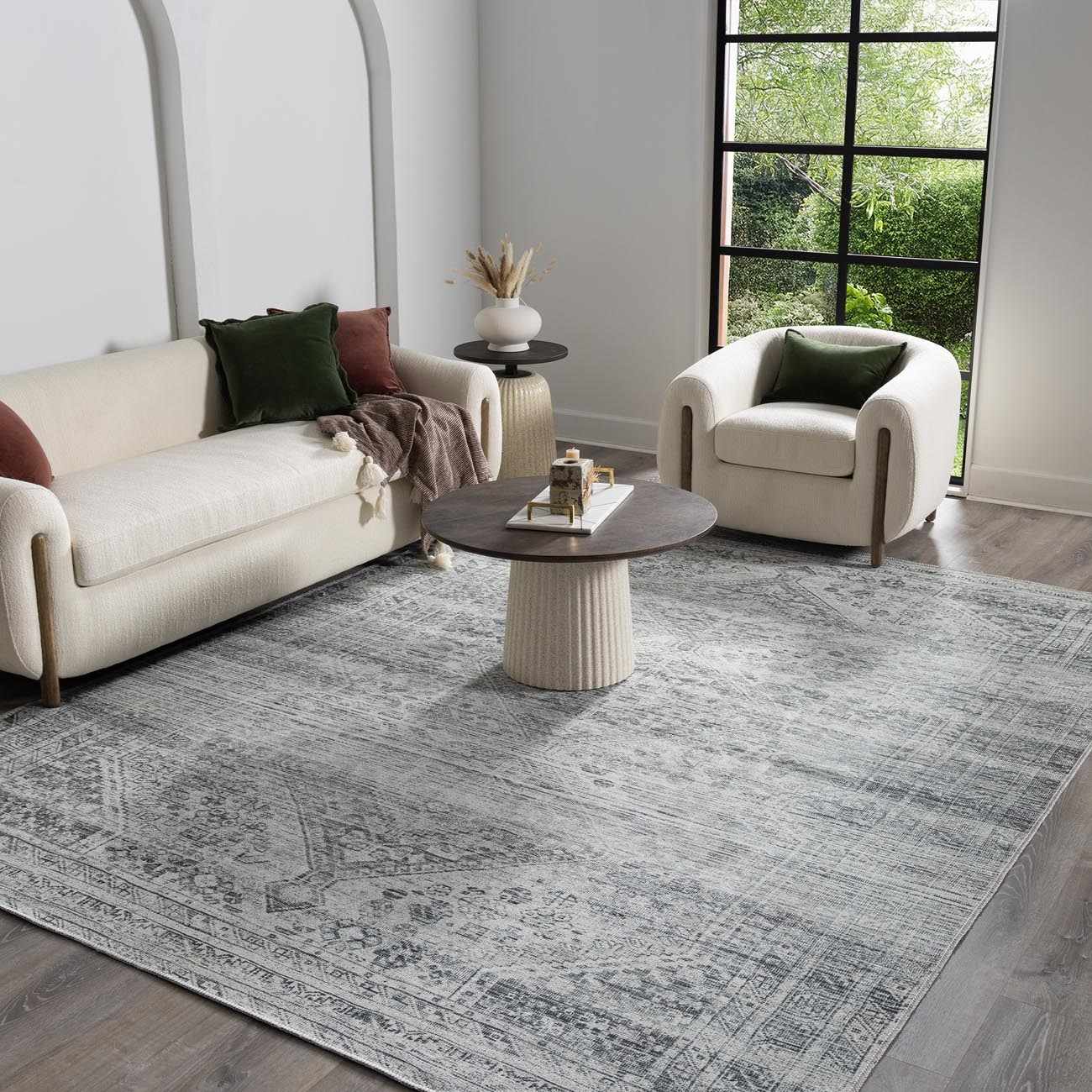 Gray Blue Washable Area Rug - Living Room  Bedroom Decor