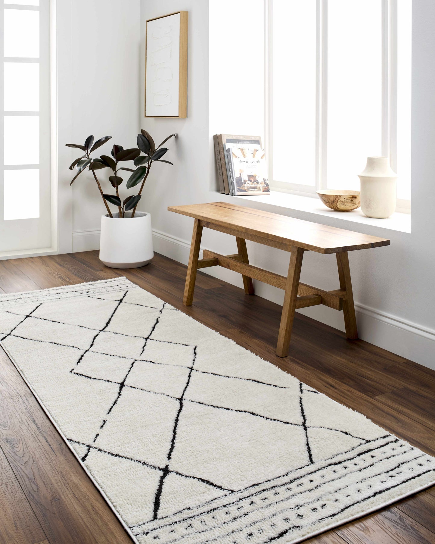 Geometric Area Rug - Black  White Modern Home Decor