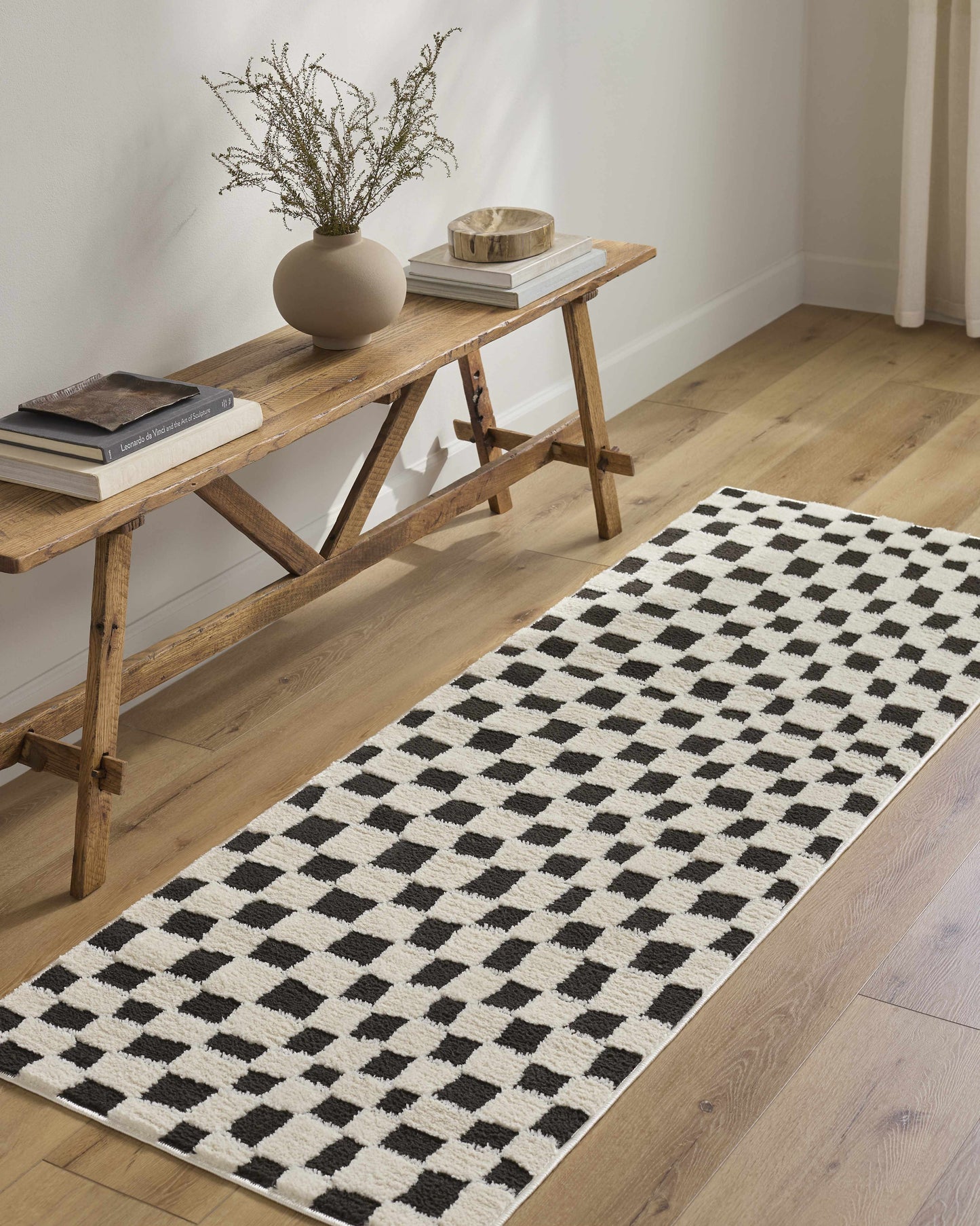Checkered Area Rug - Stylish Black and White Geometric Floor Decor