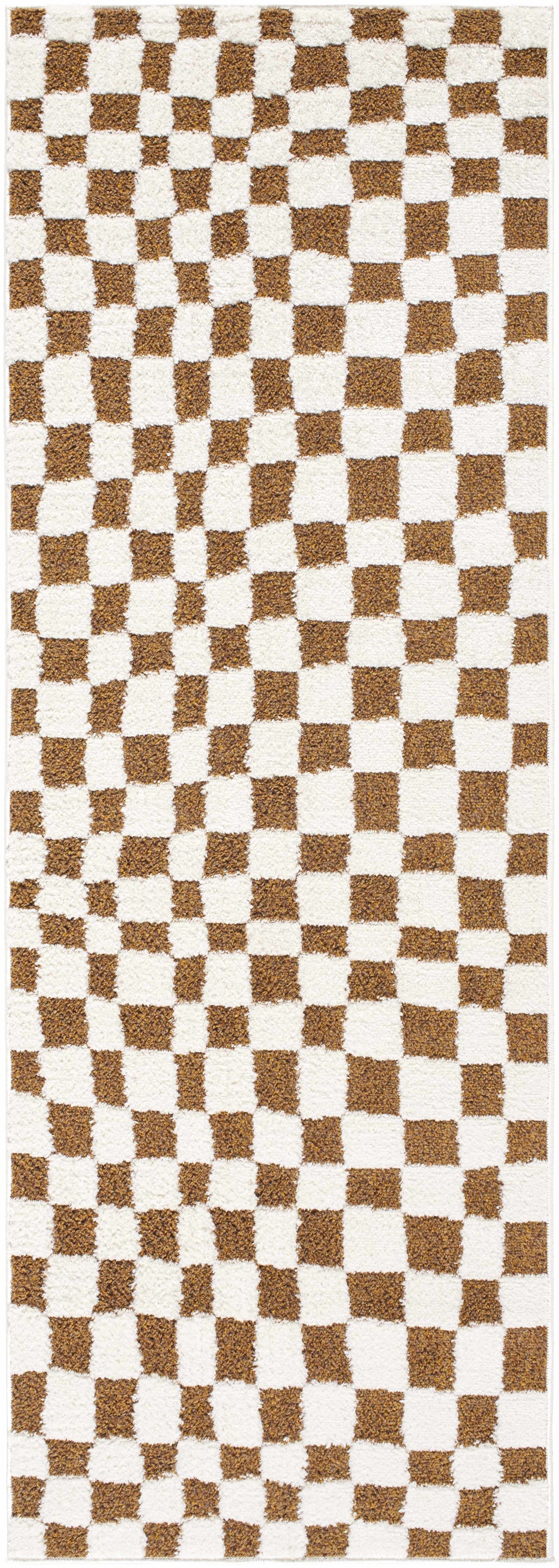 Brown Checkered Area Rug - Cozy Home Décor Accent