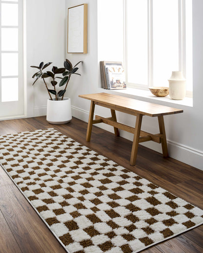 Brown Checkered Area Rug - Cozy Home Décor Accent
