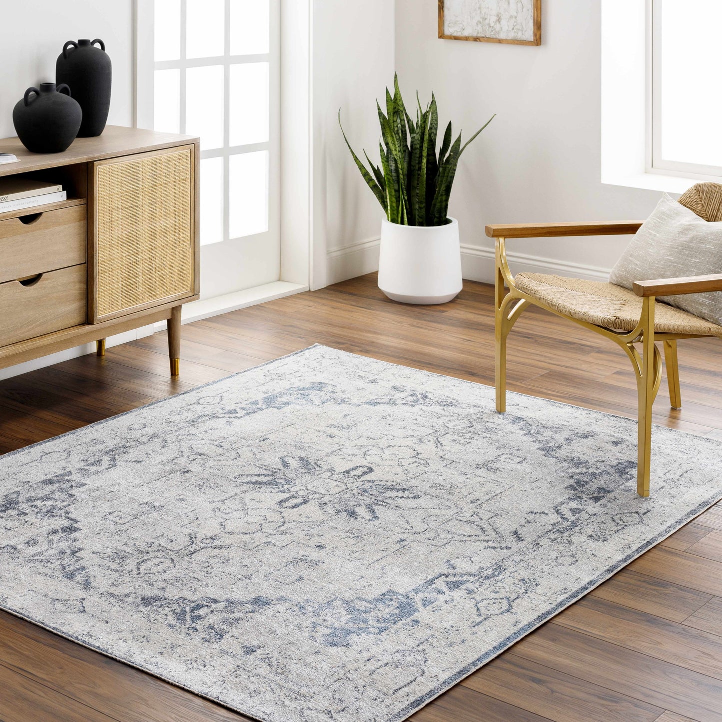 Ivory Washable Flat Pile Rug - Hera Collection for Modern Decor