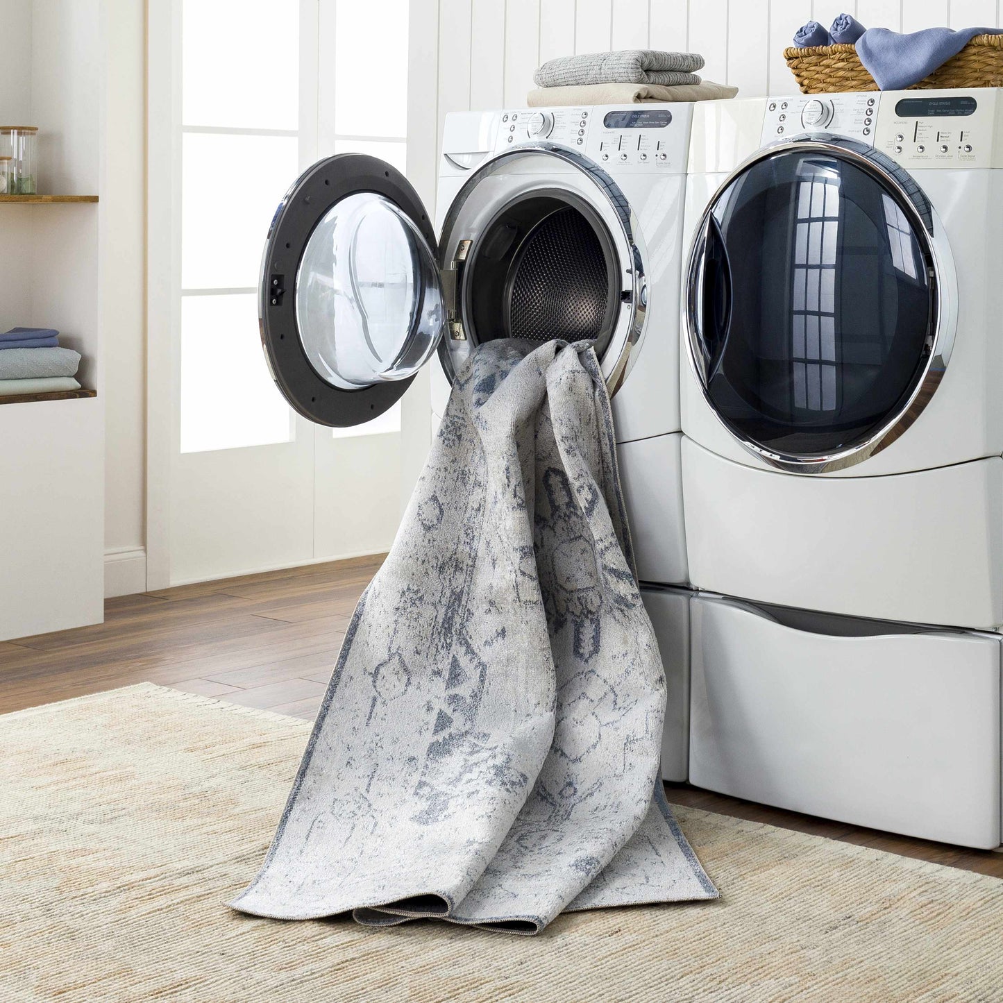 Ivory Washable Flat Pile Rug - Hera Collection for Modern Decor