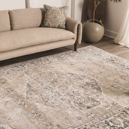 Beige Washable Flat Pile Rug - Stylish Home Décor