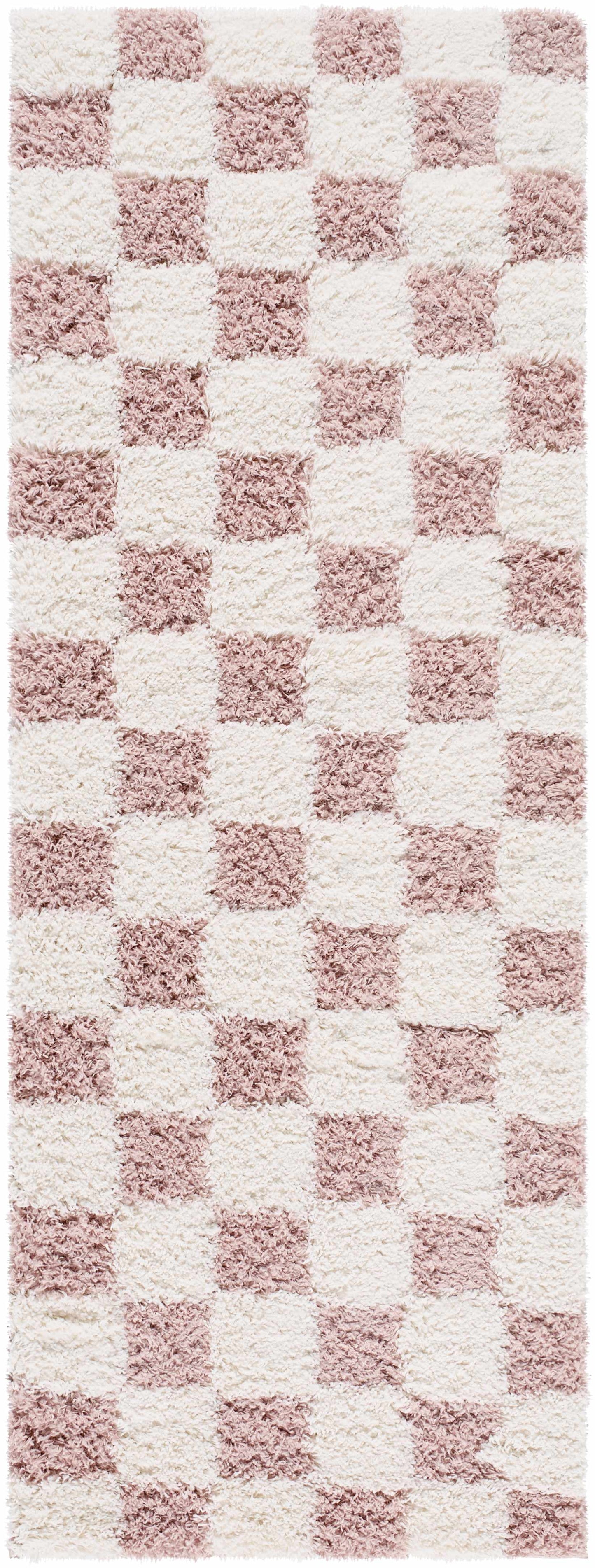 Pink Checkered Shag Rug - Cozy Stylish Room Accent