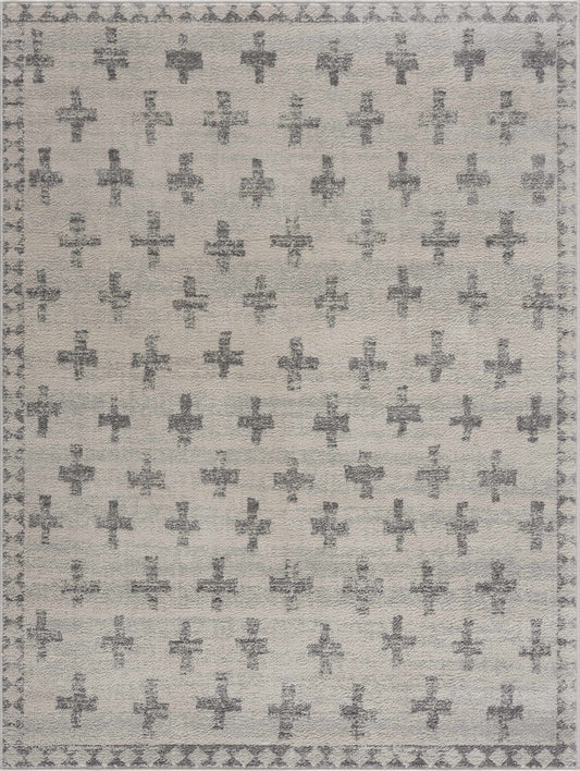Modern Ivory Gray Area Rug - Swiss Cross Tigris Design for Stylish Interiors