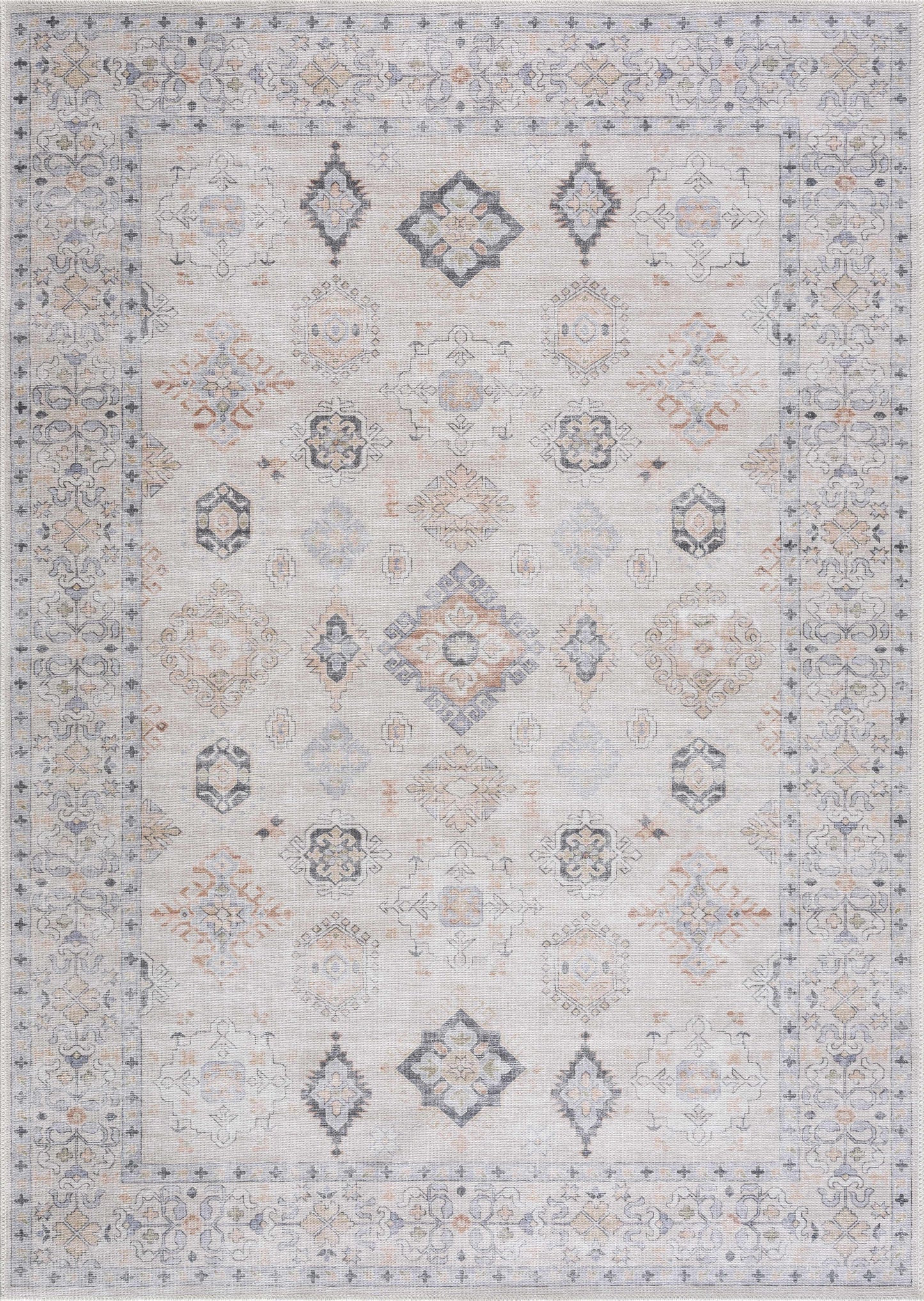 Beige Vintage Washable Area Rug - Durable Beckett Collection