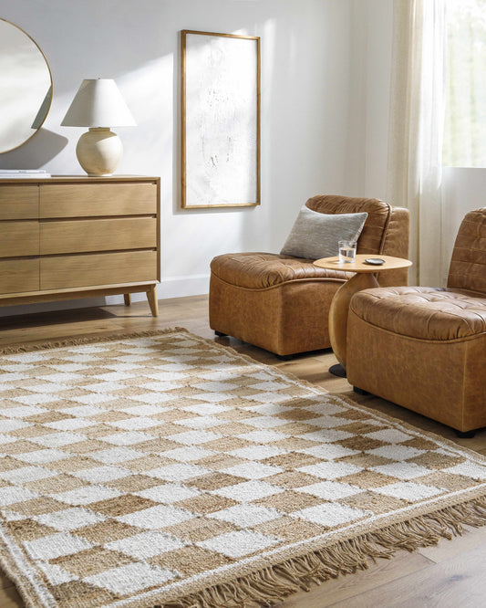 Checkered Jute Rug - Tiria Diamond Design with Tassels