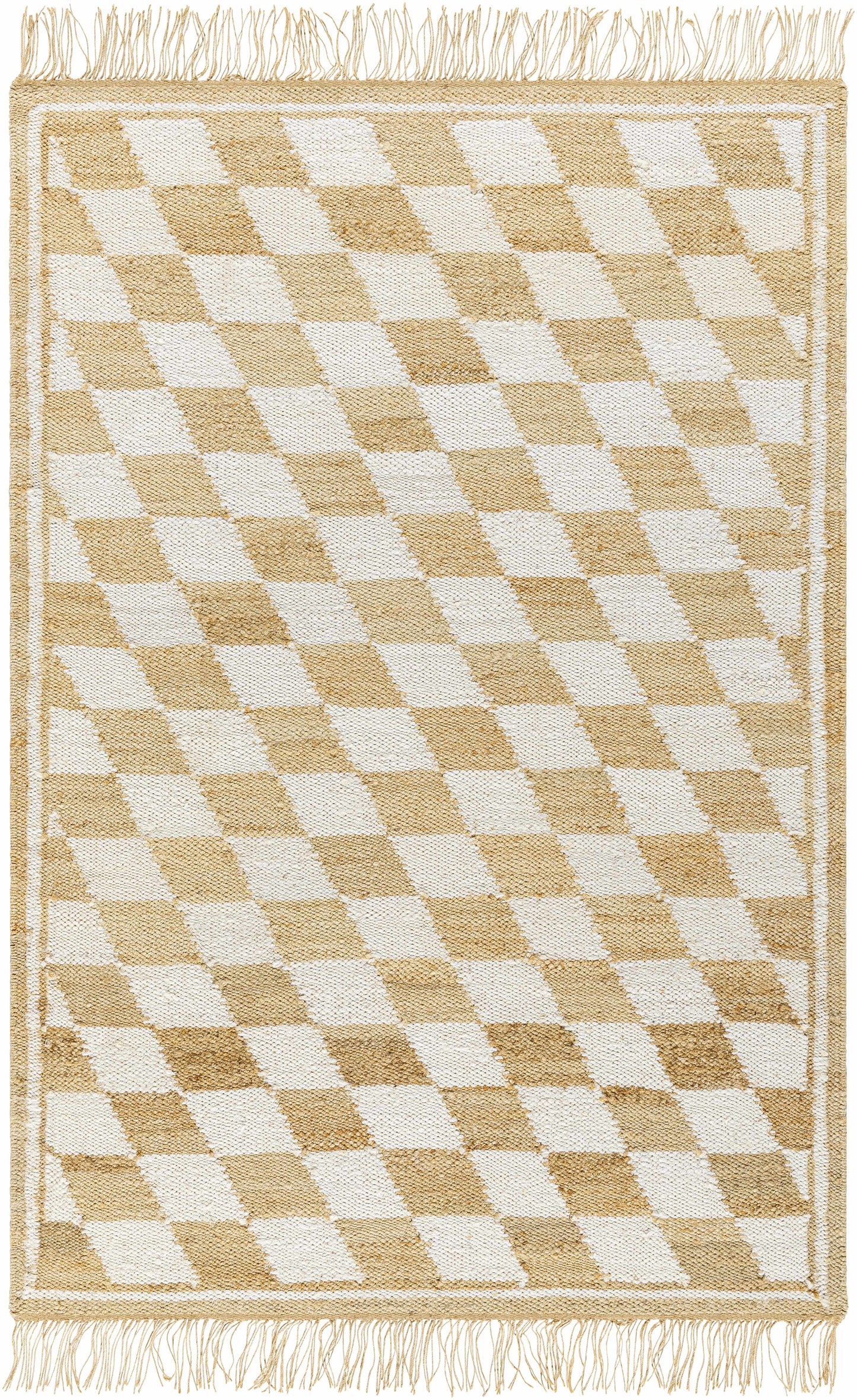 Checkered Jute Rug - Tiria Diamond Design with Tassels