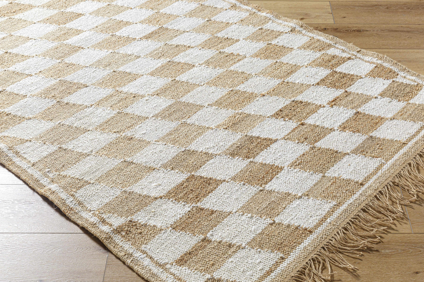 Checkered Jute Rug - Tiria Diamond Design with Tassels
