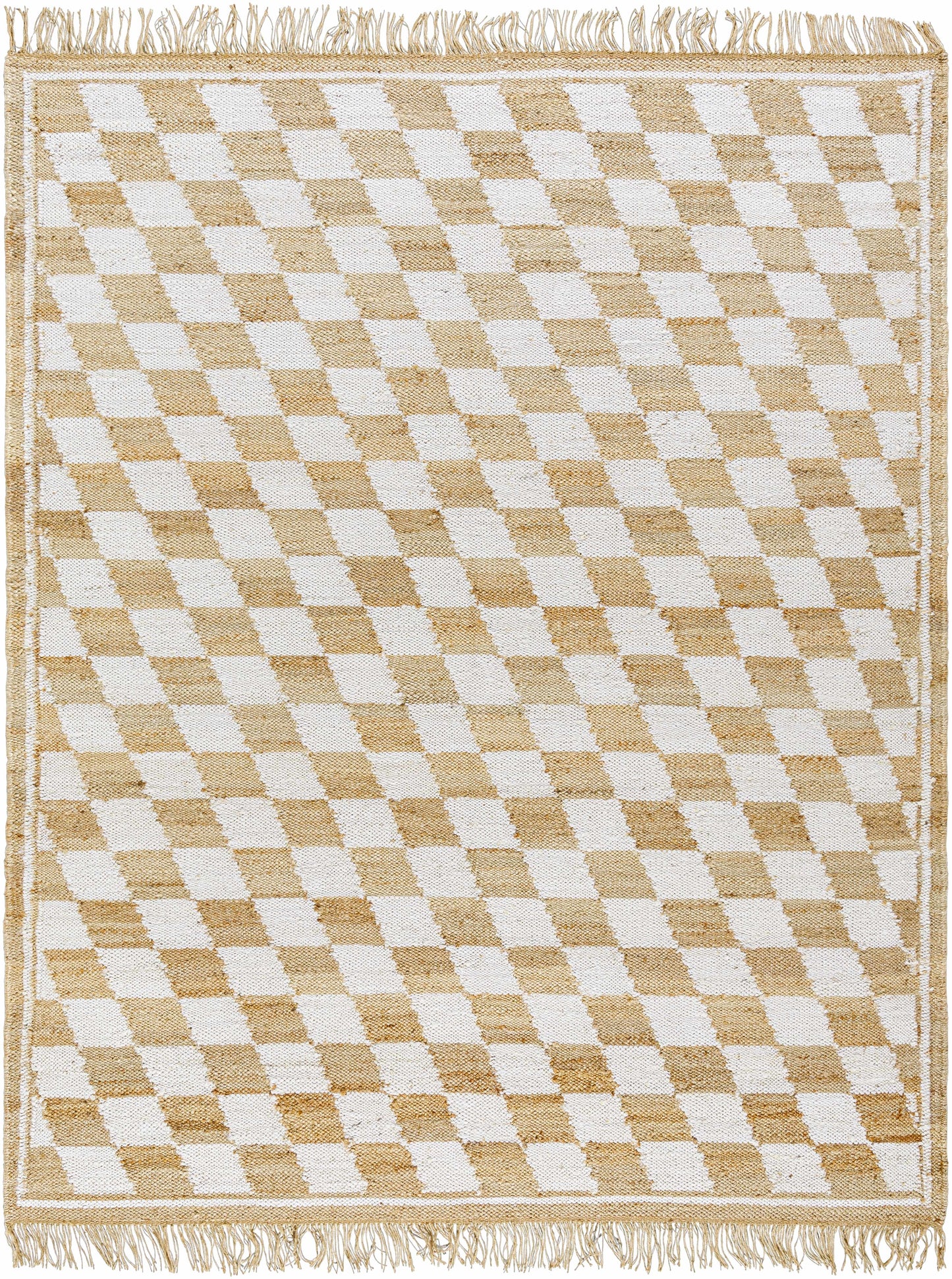 Checkered Jute Rug - Tiria Diamond Design with Tassels