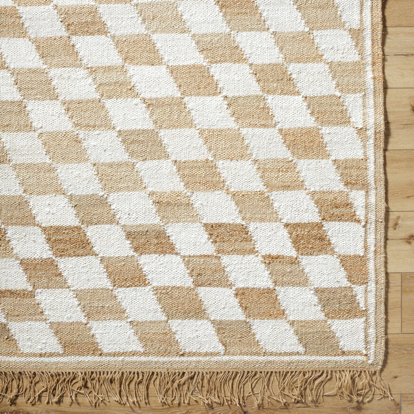 Checkered Jute Rug - Tiria Diamond Design with Tassels