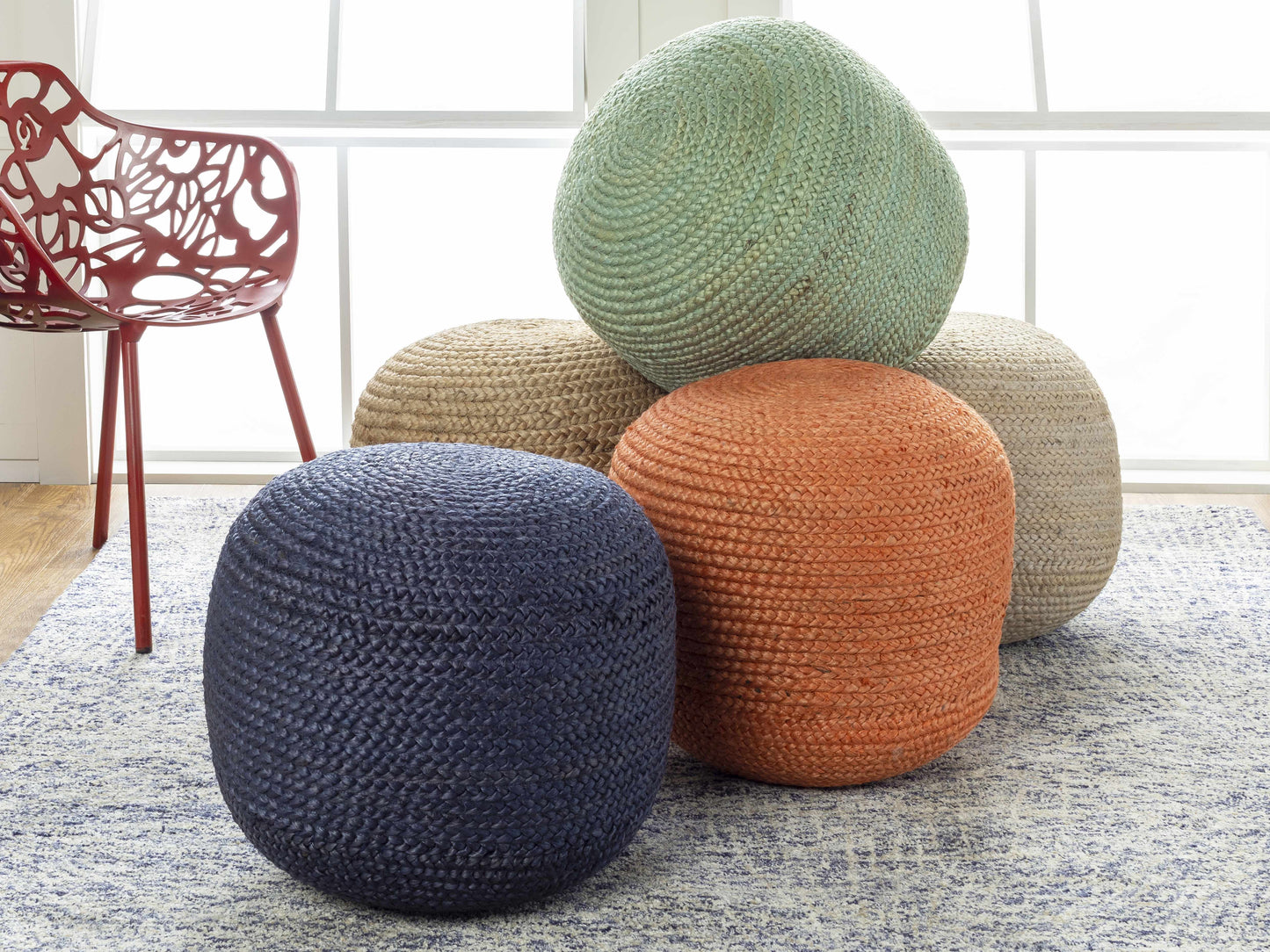 Knitted Aqua Jute Pouf Jenkinjones Cozy Living Room Decor