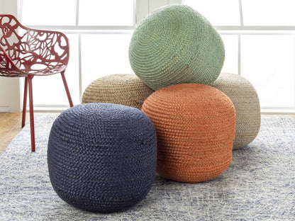 Kaumakani Knitted Jute Round Pouf Peach Natural Fiber Footrest For Soft Seating