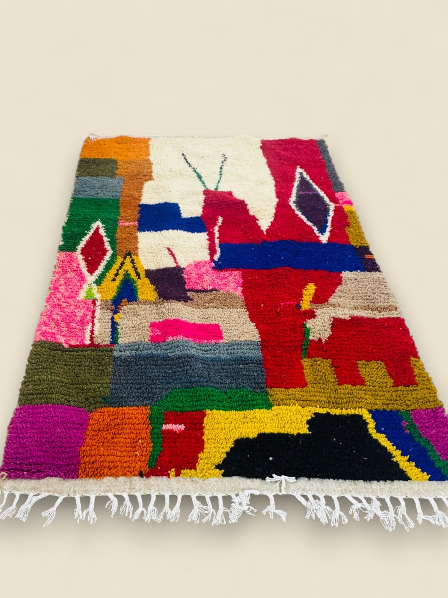 Colorful Moroccan Wool Rug – Tawenza Abstract Boucherouite Style