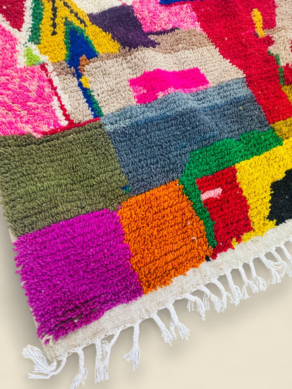 Colorful Moroccan Wool Rug – Tawenza Abstract Boucherouite Style