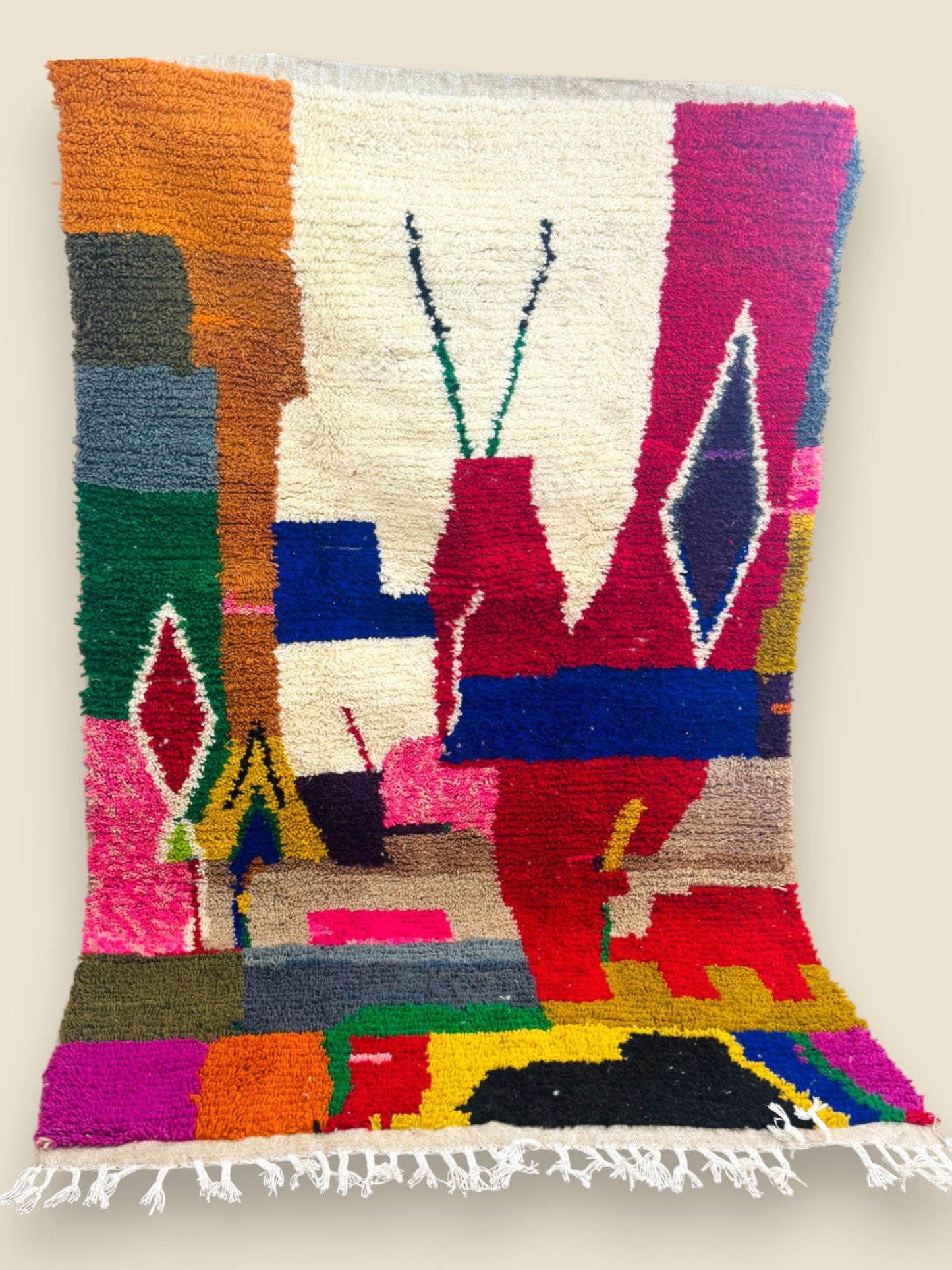 Colorful Moroccan Wool Rug – Tawenza Abstract Boucherouite Style