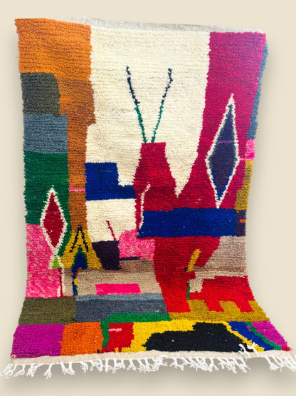 Colorful Moroccan Wool Rug – Tawenza Abstract Boucherouite Style
