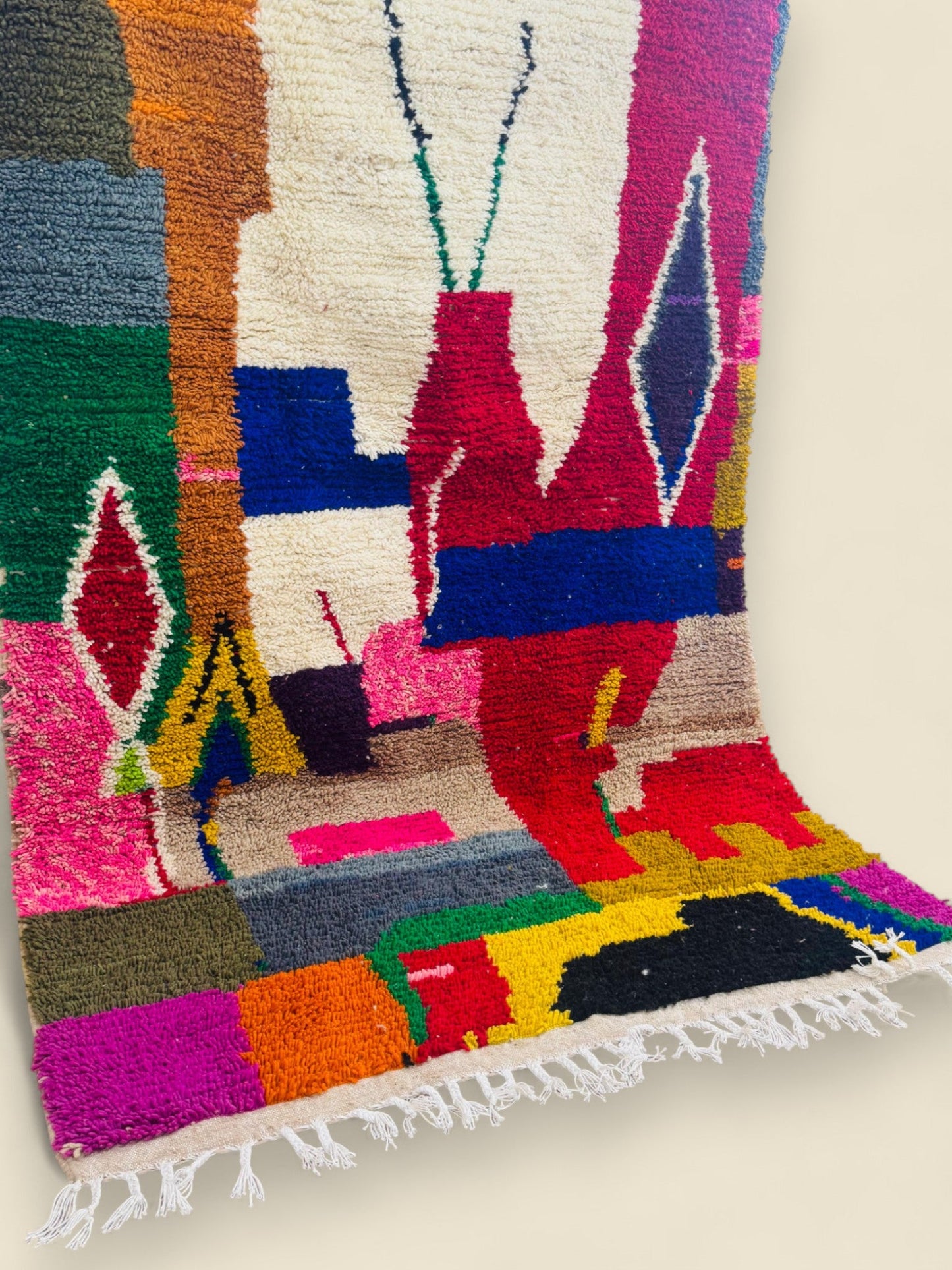 Colorful Moroccan Wool Rug – Tawenza Abstract Boucherouite Style