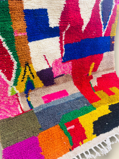 Colorful Moroccan Wool Rug – Tawenza Abstract Boucherouite Style