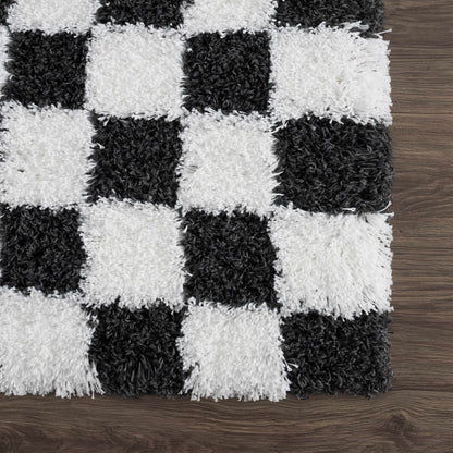 Checkered Black White Area Rug - Modern Stylish Home Decor