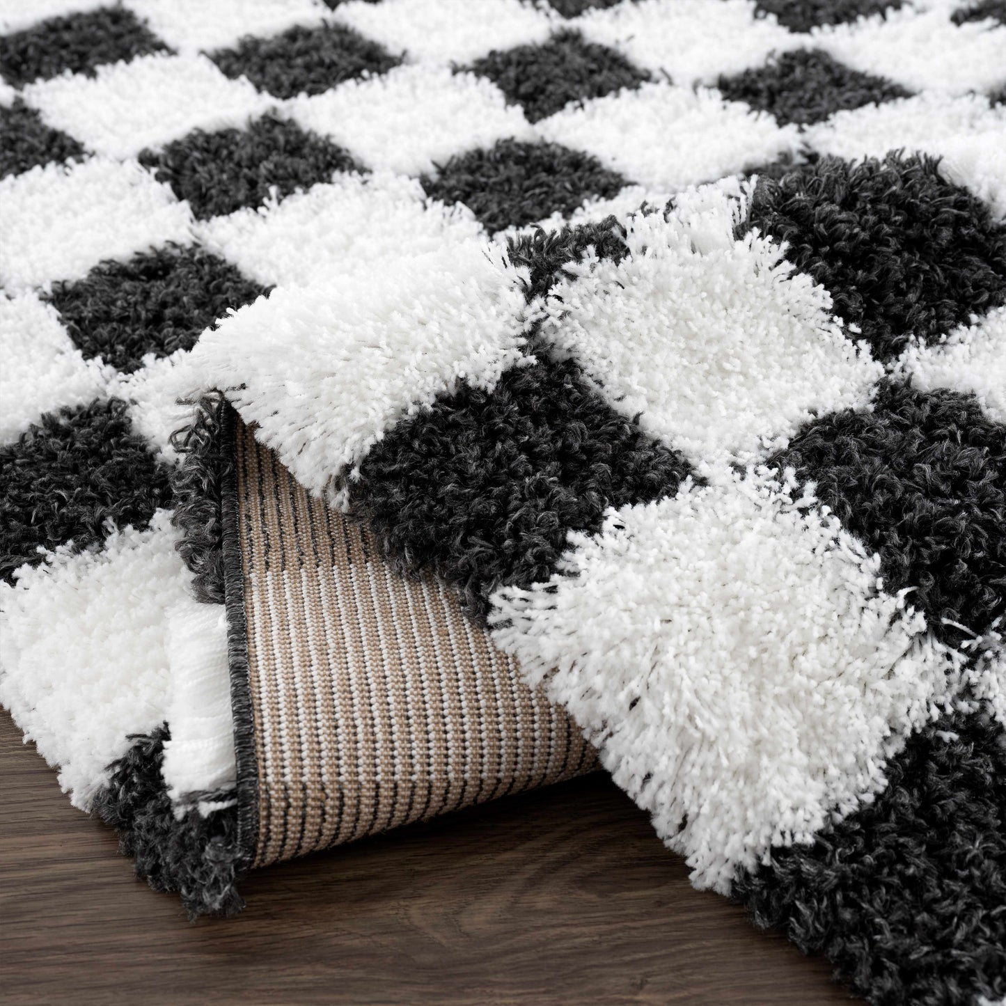 Checkered Black White Area Rug - Modern Stylish Home Decor