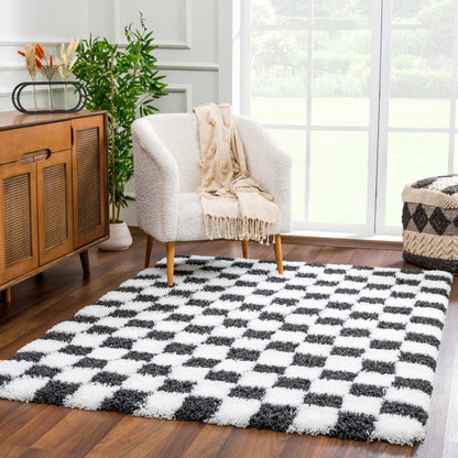 Checkered Black White Area Rug - Modern Stylish Home Decor