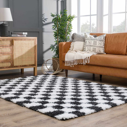 Checkered Black White Area Rug - Modern Stylish Home Decor