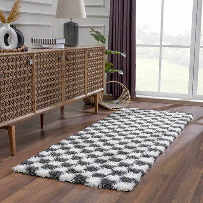 Checkered Black White Area Rug - Modern Stylish Home Decor