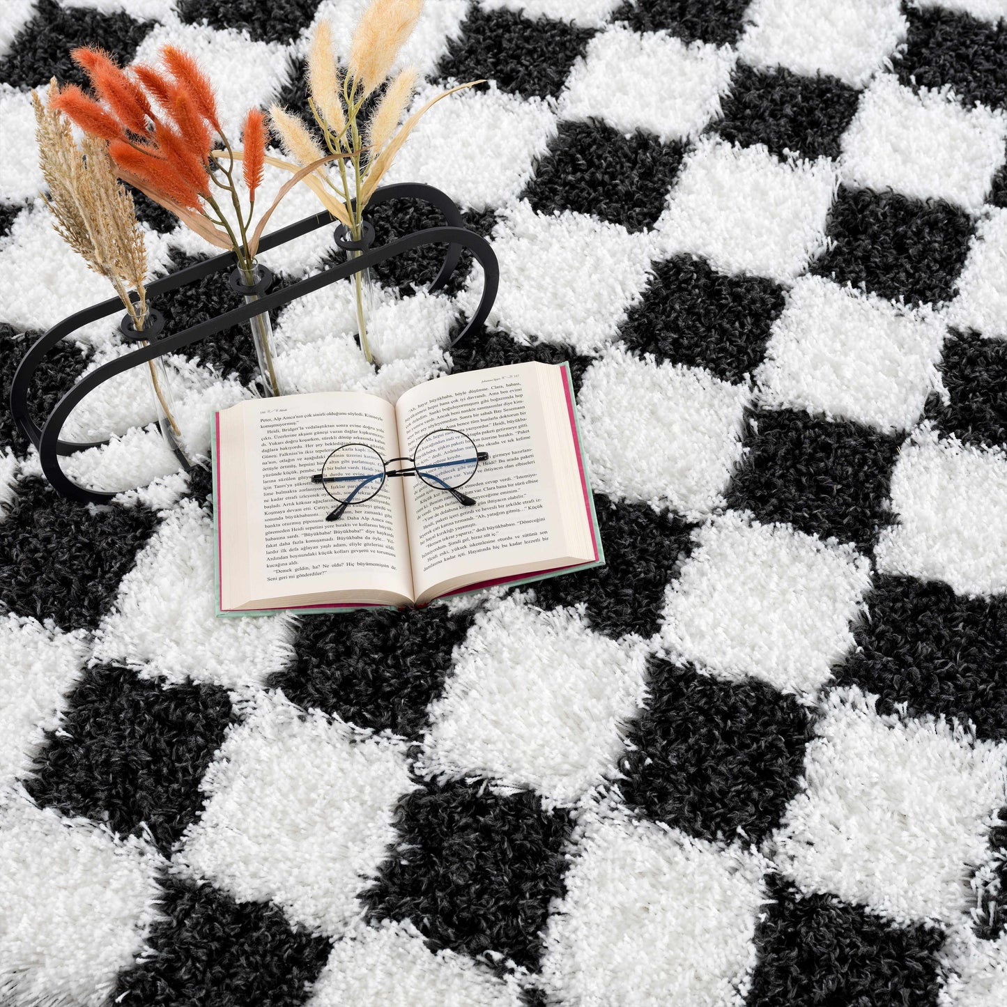 Checkered Black White Area Rug - Modern Stylish Home Decor