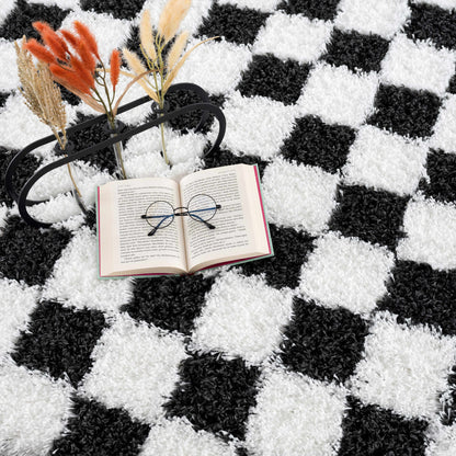 Checkered Black White Area Rug - Modern Stylish Home Decor