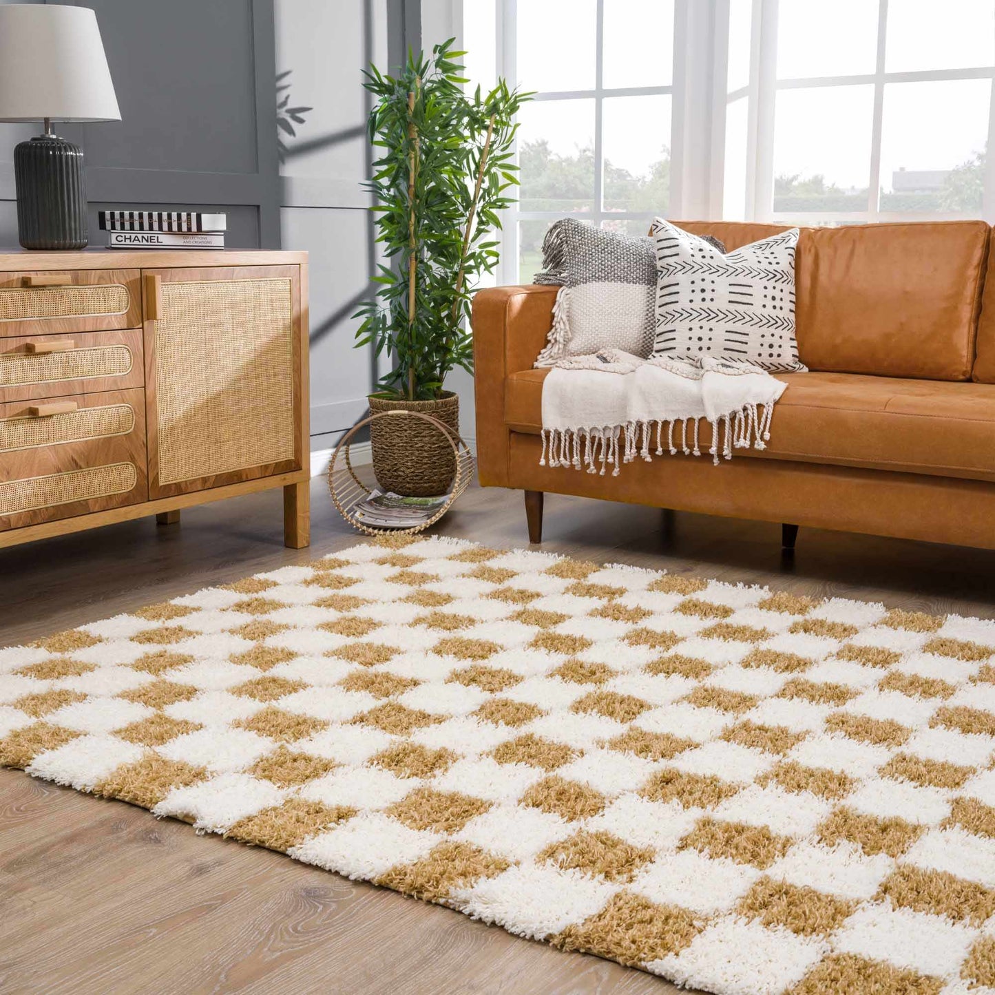 Mustard Checkered Area Rug - Cozy Stylish Home Decor