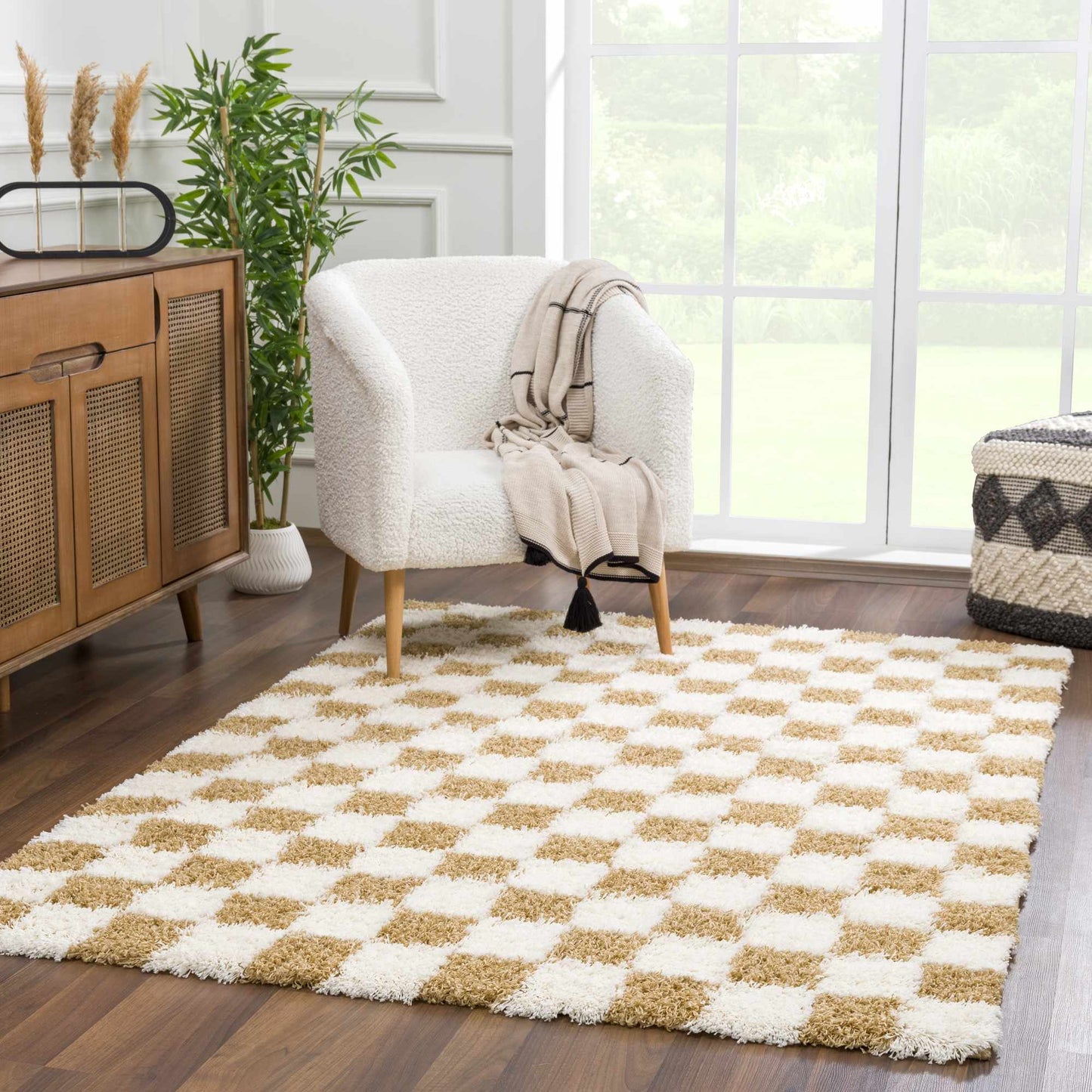 Mustard Checkered Area Rug - Cozy Stylish Home Decor