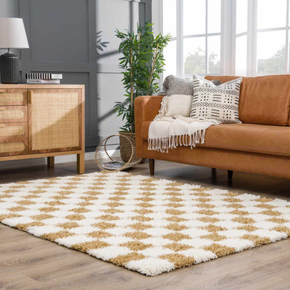 Mustard Checkered Area Rug - Cozy Stylish Home Decor