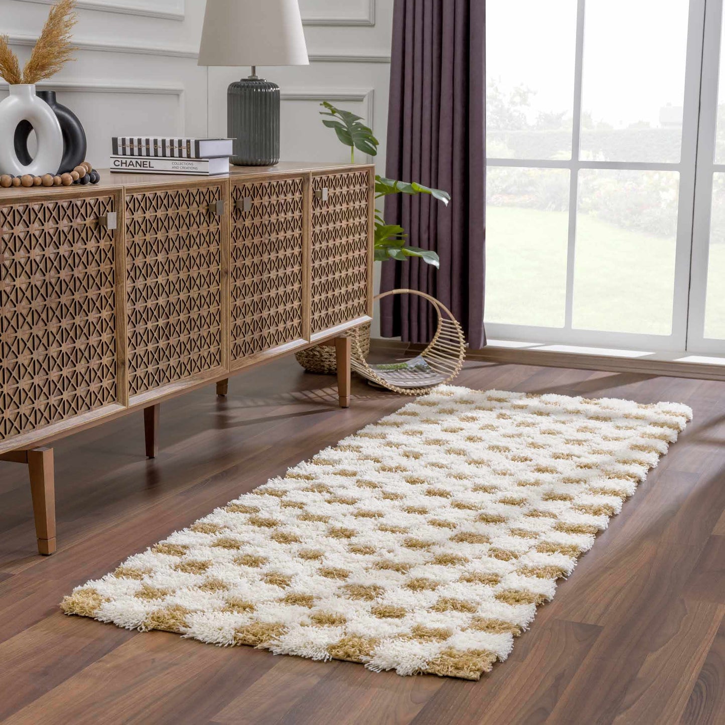 Mustard Checkered Area Rug - Cozy Stylish Home Decor