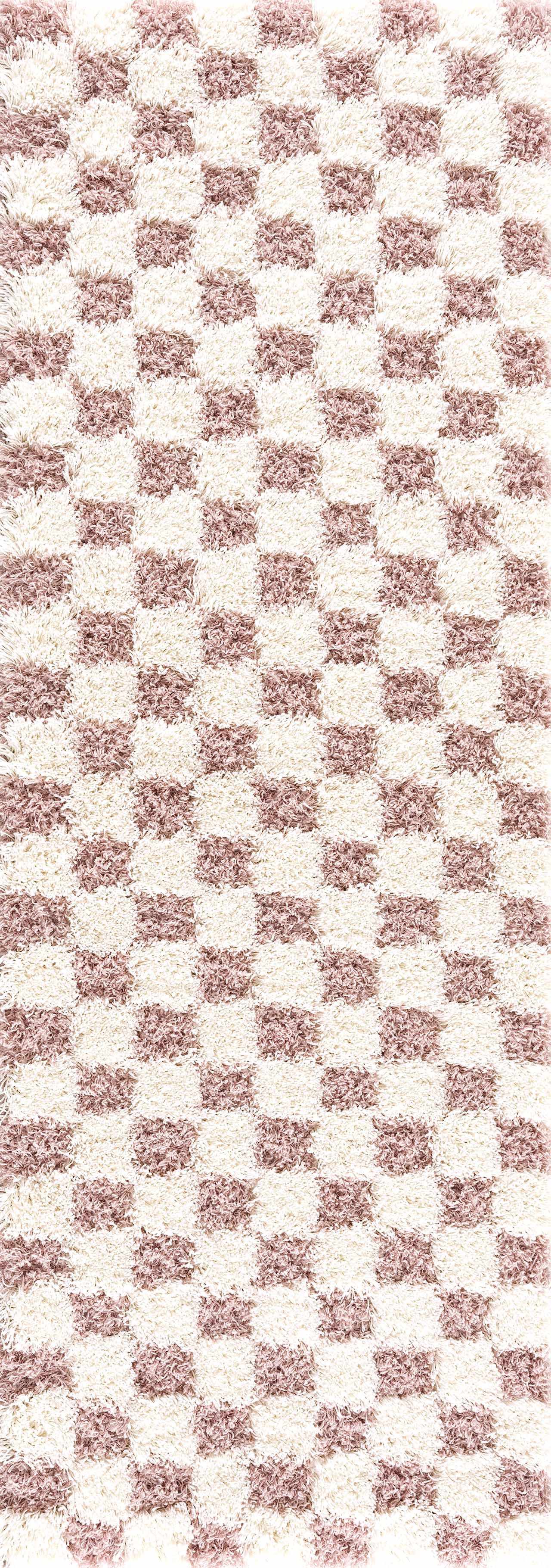 Pink Checkered Shag Rug - Cozy Stylish Room Accent