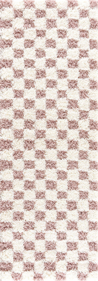 Pink Checkered Shag Rug - Cozy Stylish Room Accent