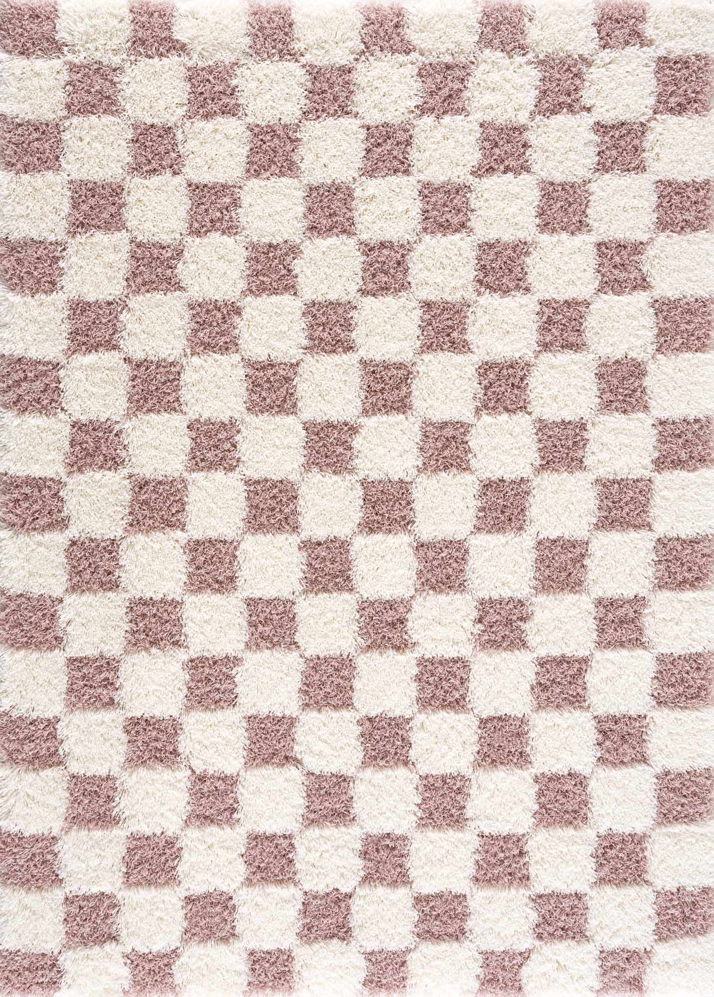 Pink Checkered Shag Rug - Cozy Stylish Room Accent
