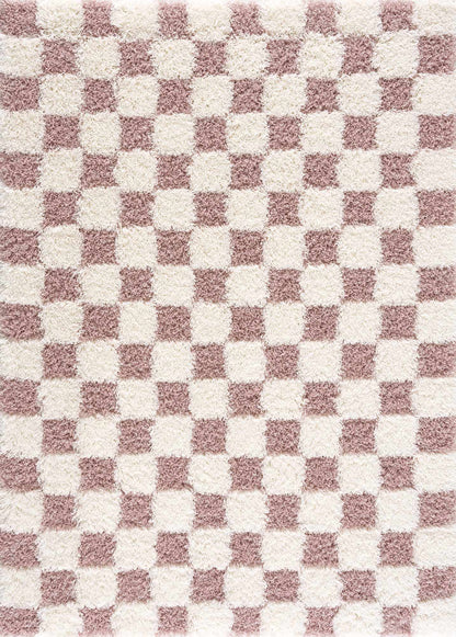 Pink Checkered Shag Rug - Cozy Stylish Room Accent