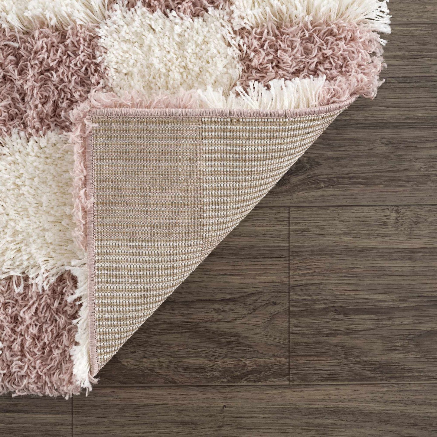 Pink Checkered Shag Rug - Cozy Stylish Room Accent
