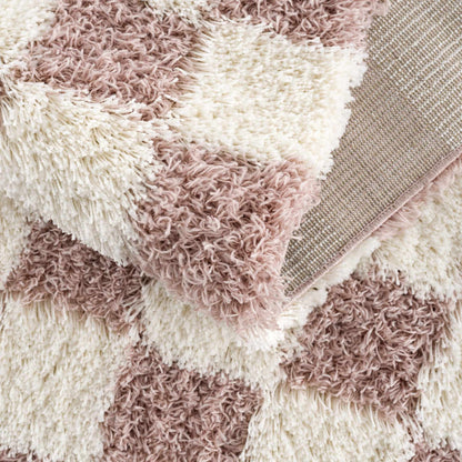Pink Checkered Shag Rug - Cozy Stylish Room Accent