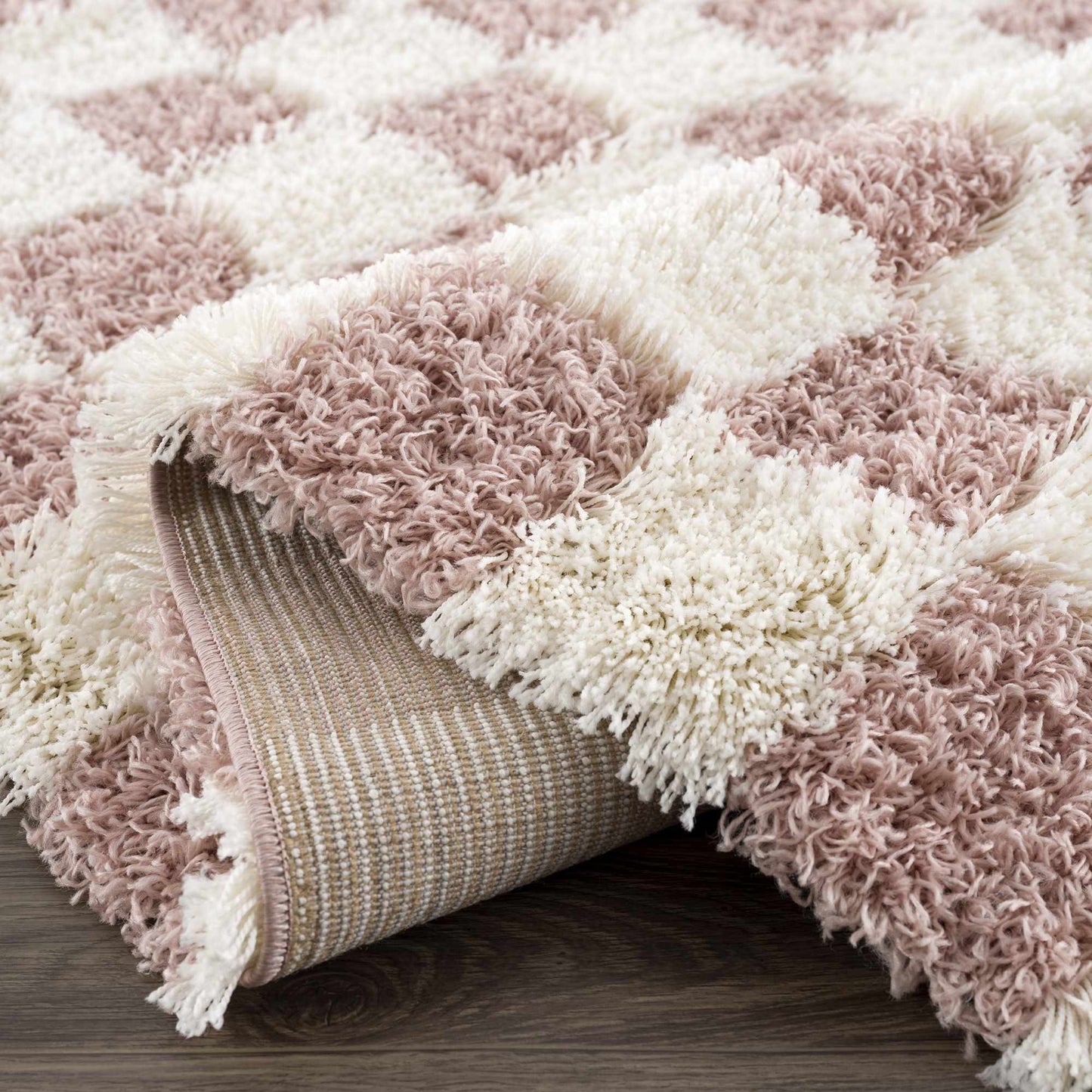 Pink Checkered Shag Rug - Cozy Stylish Room Accent