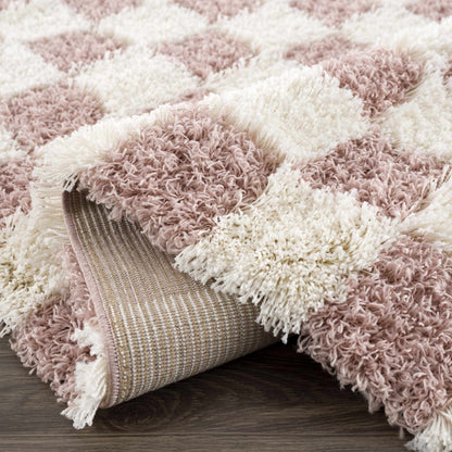 Pink Checkered Shag Rug - Cozy Stylish Room Accent